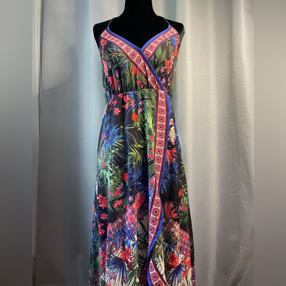 Flying Tomato size XS Hawaiian Tropical Floral Maxi Dress with tassel ties